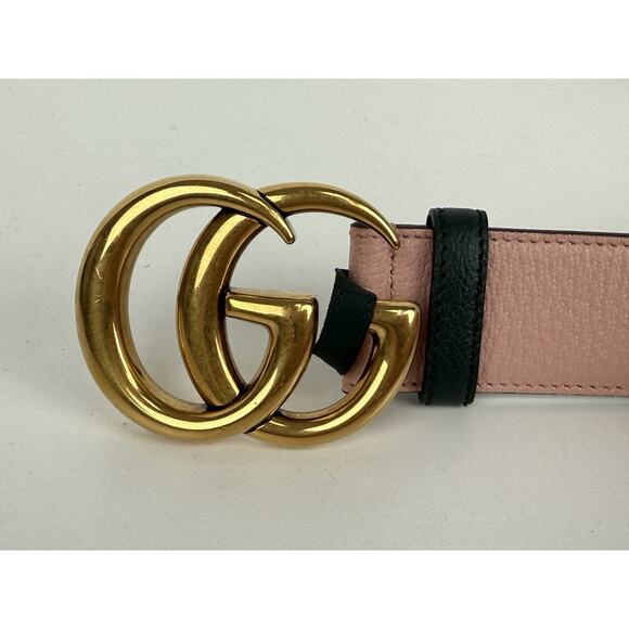 Gucci Double G Memorable Buckle Belt Pink and Green with Gold Hardware - Picture 2 of 6